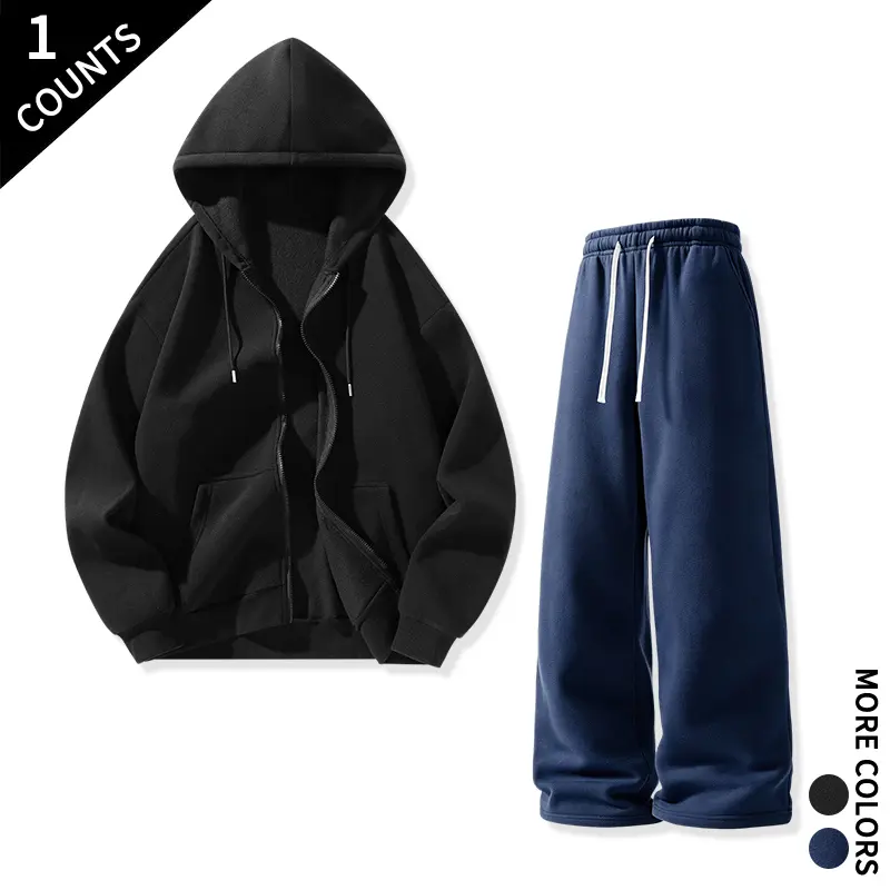Men Basic Plain Hoodie Tracksuit Loose Fit Casual Jogging Suit Solid Color Street Fashion Daily Loungewear Set