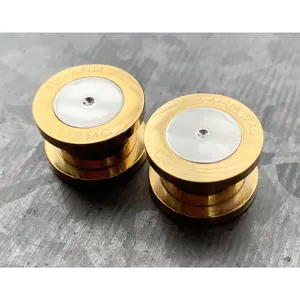PAIR of Gold Ion Plated .338 Lapua Mag USMC Bullet Internally Threaded Plug - Gauges 2g (6mm) thru 1/2" (12mm)