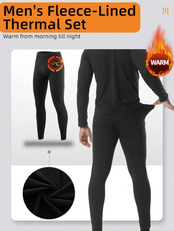 Men's 4 Pcs Thermal Underwear Set Autumn Winter Velvet Round Neck Long Sleeve Home Sleepwear Base Shirt Cold Weather Outdoor Sports Skiing Hunting Equipment