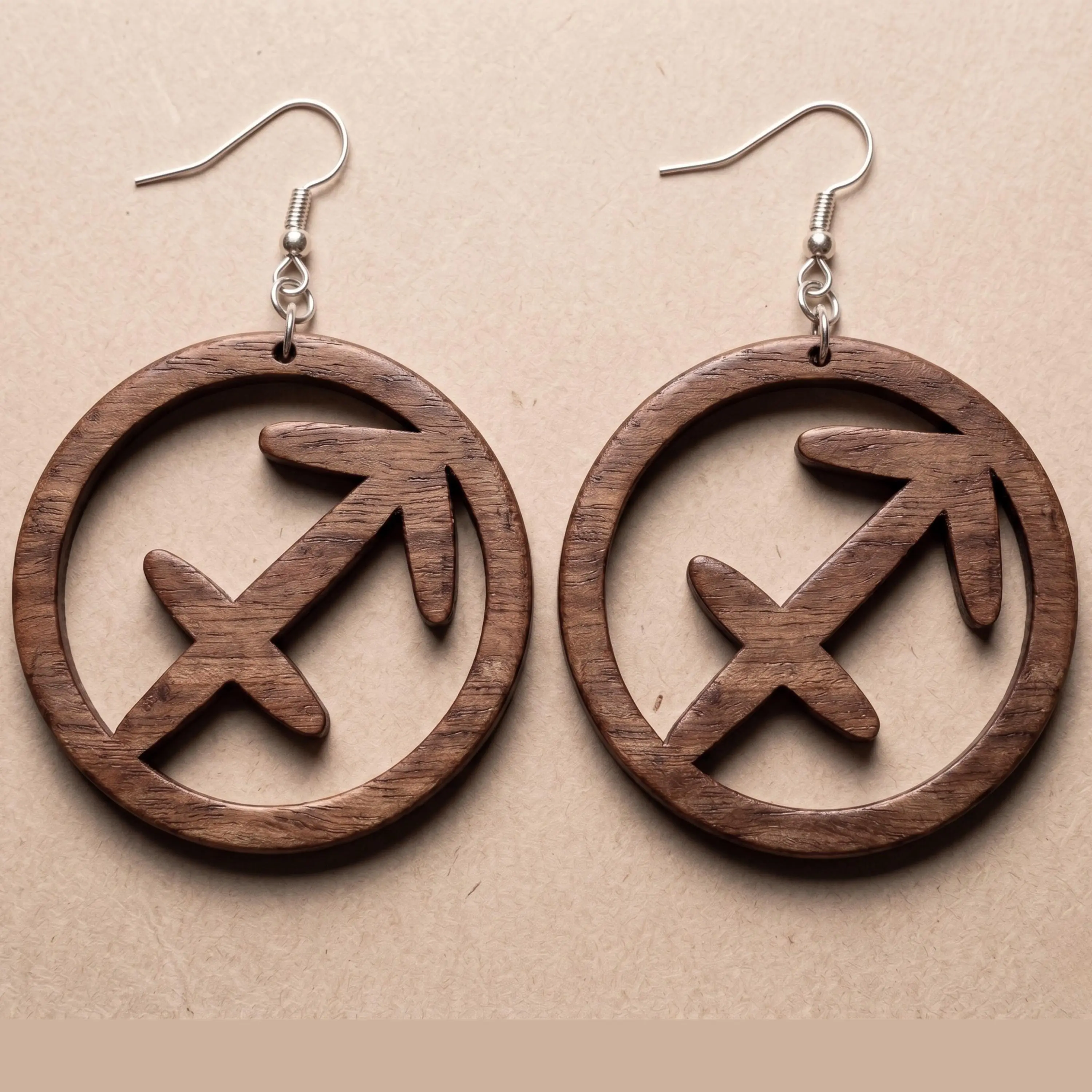 Sagittarius Astrology Ethnic Hand-Finished Laser-Cut Black Wood Earrings, 3 in, Lightweight for Comfortable Wear, Plane Design