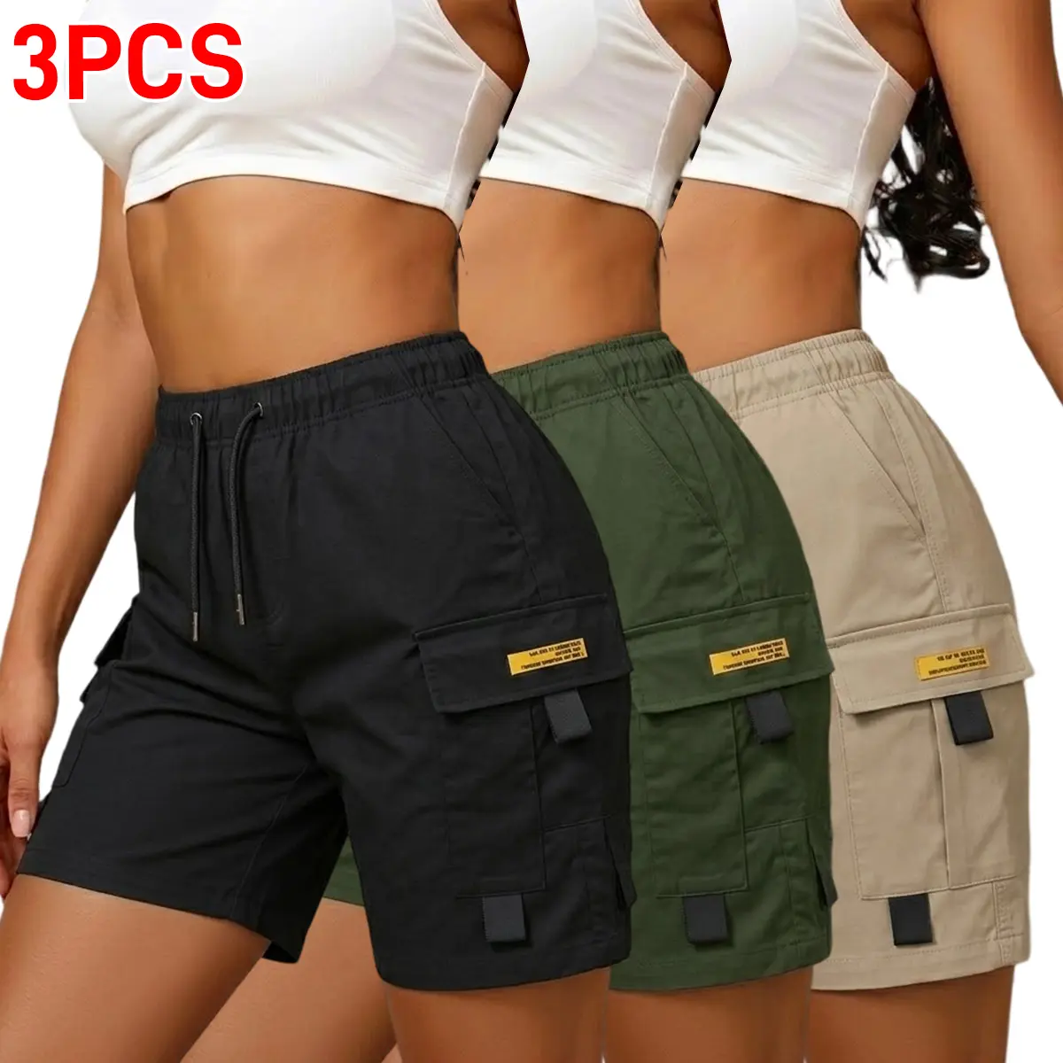 Women's Cargo Utility Shorts - 5 in Length, Zip Fly, Functional Pockets, Cargo Look, 100% Polyester Bottom, Easy-Care, Non-Iron for Work, Travel