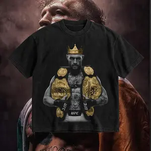 PEACHORA Conor "The Notorious" McGregor Iconic Signature Heavy Cotton T-shirt UFC Pound For Pound Shirt MMA Fan Apparel Pump Cover Direct-to-garment Printing
