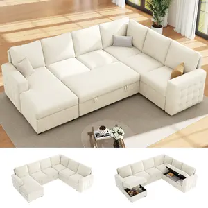 【4-5 Packages】86 Inch Sectional Sleeper Sofa, 5 Seat L Shaped Sleeper Sectional Couch with Pull Out Bed, Convertible Sofa Bed with Storage for Living Room, Apartment, Modular Cloud Couches