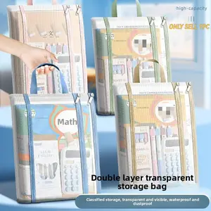 Double Layer Single Layer PVC Mesh Document Bag Transparent Waterproof A4 Zipper File Folder Plastic Stationery Bag for Exam Papers Documents