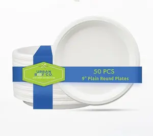 Urban Box Co. 9 Inch Compostable Paper Plates, Heavy-Duty & Sturdy Dinner Plates, Made from Natural Bagasse, Perfect for Everyday Use, Eco-Friendly & Biodegradable Disposable Plates
