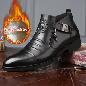 Men's winter cotton shoes & Men's winter cotton shoes &Men’s Ankle Dress Boots, Zipper Slip-On Leather Shoes with Stylish Embossed Design