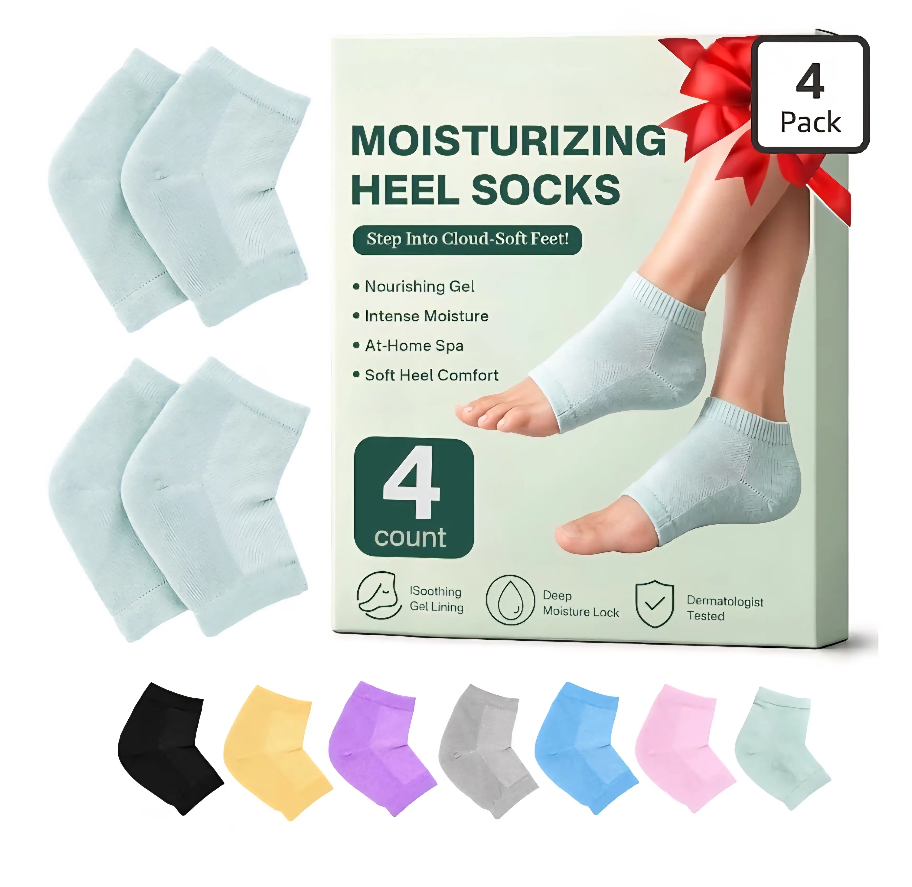 Moisturizing Socks for Women, Silicone Socks & Gel Socks, Heel Socks for Dry Cracked Feet, Heel Protectors for Cracked Heel Treatment, Foot Care Socks, Toeless Socks for Women and Men, Gray, 2 Pairs