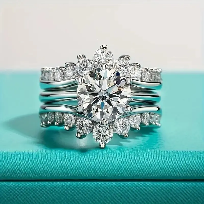 3-Carat Moissanite Engagement Ring for Women, Minimalist Solitaire Bridal Statement Ring Crafted from 925 Silver for Wedding or Anniversary, Adults
