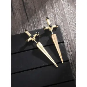 Artificial Crystal Decorated Gothic Sword Stud Earrings, 1 Pair Vintage Punk Jewelry for Women for Party, Daily Clothing Decor, Trendy All-match & Exquisite Jewelry for Birthday Gift, Cross Dangle Earring