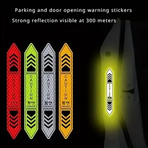 4 Piece Night Glow Reflective Car Door Stickers, Plastic Safety Warning Decals, 14x2cm/5.51x0.79in, 300m Visibility