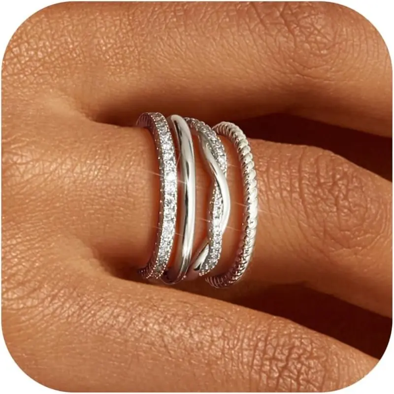 Unisex Fashion Accessories Rotatable Fidget Anxiety Ring, Titanium Steel Cubic Zirconia Spinner Band Stress Relief Comfort Fit Ring