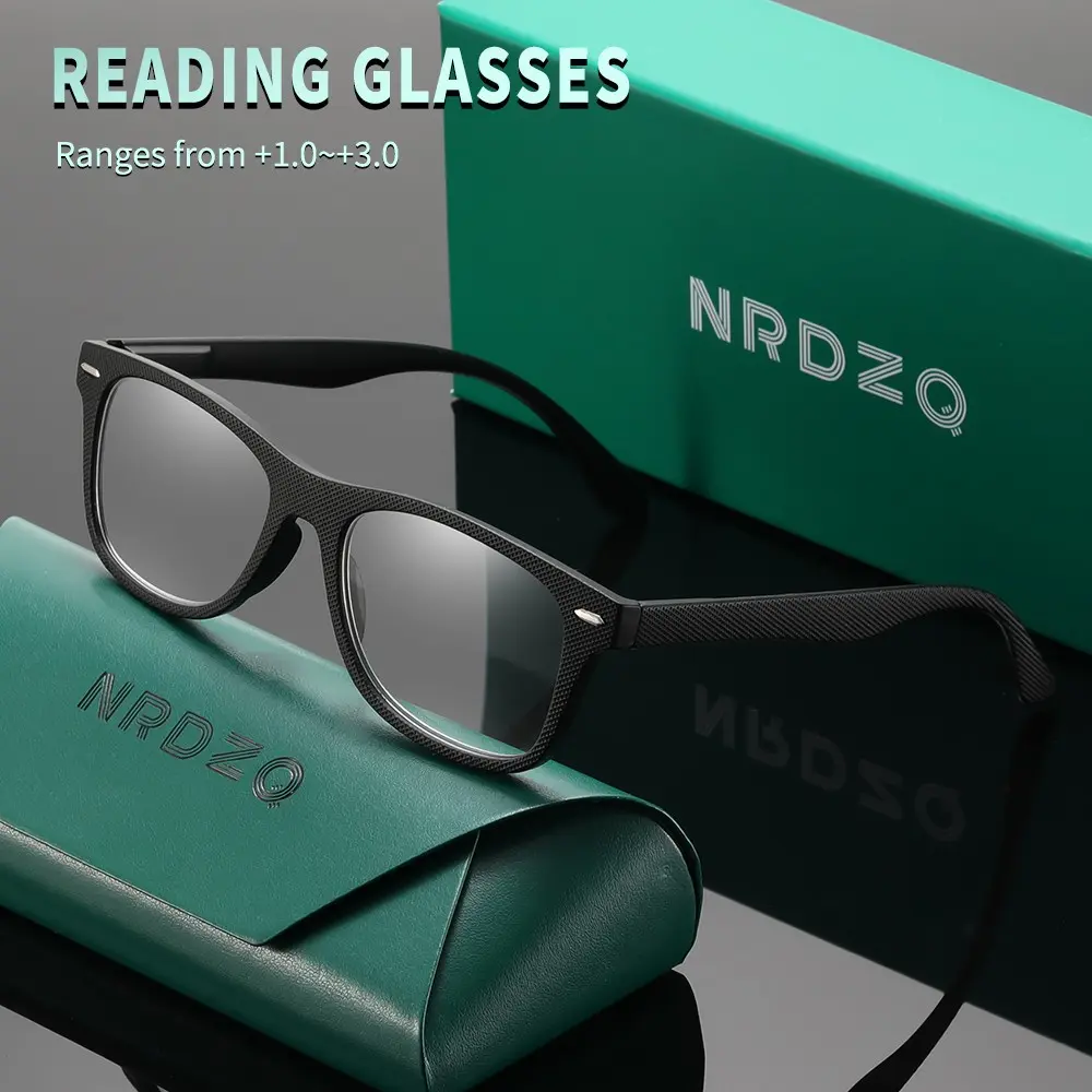 NRDZQ Fashion Simple High Quality Eyewear Carbon Fiber Frame Anti Blue Light Reading Glasses (100-300 Degrees), Unisex, Multiple Colors, Business Use