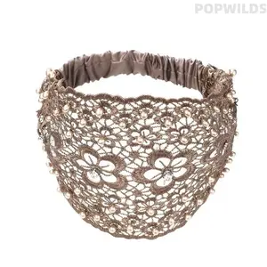 Lace Pearl Beaded Wide Headband, Elastic Floral Lace Hair Band with Rhinestones, Bohemian Style Hair Accessory for Women, Non-slip Hair Cover for Thinning Hair, Elegant Headwrap for Daily & Party Use