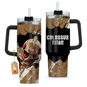STORMMECH Colossus Titan 40oz Insulated Stainless Steel Travel Mug - Secure Leak-Proof Lid, Handle, Portable Refillable Washable Tumbler, Anime Engraved Manga Fighter Otaku Gift, Anime Engraved Mugs, Secure Lid Mugs