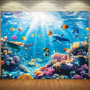 1pc Vibrant Underwater Scene Tapestry - Polyester Wall Hanging with Colorful Fish, Turtle & Coral Design, Perfect for Home & Bedroom Decoration, Ocean Theme Decor