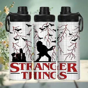 1pc 20oz Stainless Steel Thermos Mug, Stranger Things | Eddie Rock Silhouette Portable Sports Mug with Handle and Leak-proof Lid. Suitable for outdoor camping and indoor fitness. A personalized birthday/holiday gift for family and friends