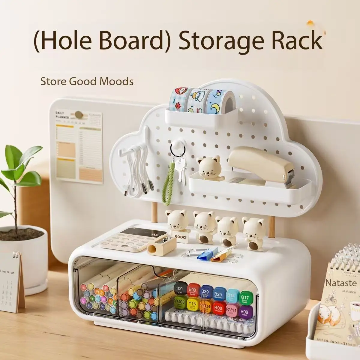 Home Desktop Storage Box, Hole Board Drawer Type Student Office Multi-Functional Desk Organizer, Stationery Sorting Shelf, Desk Key Holder, Table Organizers, Multi Compartment Organizer, Office Supply Organizer