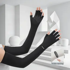 UPF50+ Ice Silk Cooling Fingerless Arm Sleeves for Men & Women – Non-Slip UV Protection Gloves with Visible Opening for Outdoor Sports
