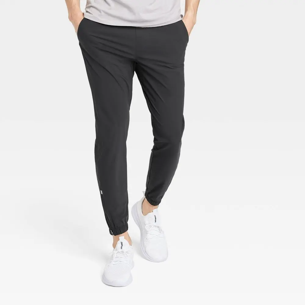 Men's Lightweight Tricot Jogger Pants - All In Motion Black L: Moisture Wicking Quick Dry 4-Way Stretch