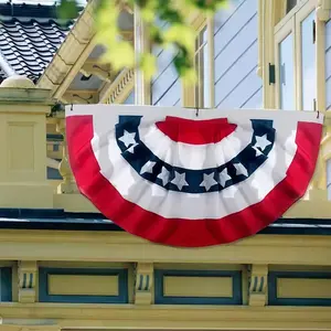 4Pcs 3 x 6 Ft American Pleated Fan Flag, USA Patriotic Half Fan Bunting Banner, Ideal for 4th of July, Memorial Day, Labor Day, Veterans Day and All Patriotic Festivals, Outdoor Decor for Yard, Home, Patio, Porch and Garden