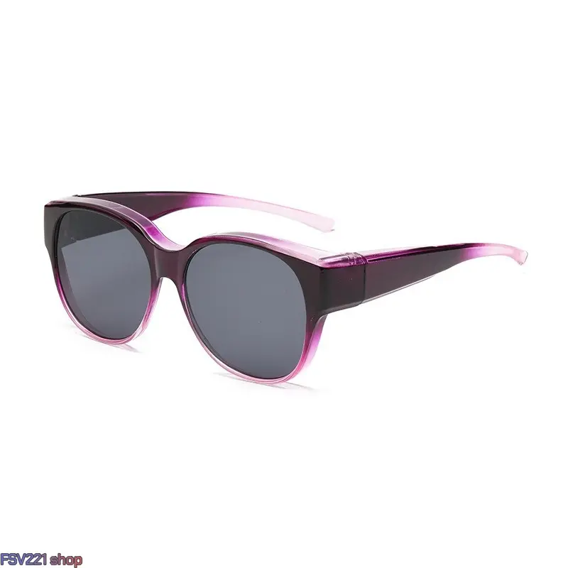 OTG Cat-Eye Clip-On Sunglasses for Prescription Glasses - Adjustable Polarized, UV-Blocking, 1 Size, Black Frame-Black-Grey, Graduated Purple-Gray, Statement Frame Glasses, Unisex 2-in-1 Casual Eyewear for Driving, Outdoor Activities, One Size campingesse