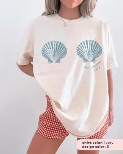 Custom Vintage Beach Shirt, Personalized Coastal Tee, Custom Name Beach T-Shirt, Summer Vacation Shirt, Ivory Seashell Graphic