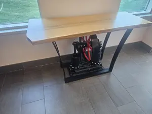 Accent Table with Oak Live Edge Top Milwaukee Pump Base Industrial Style Furniture