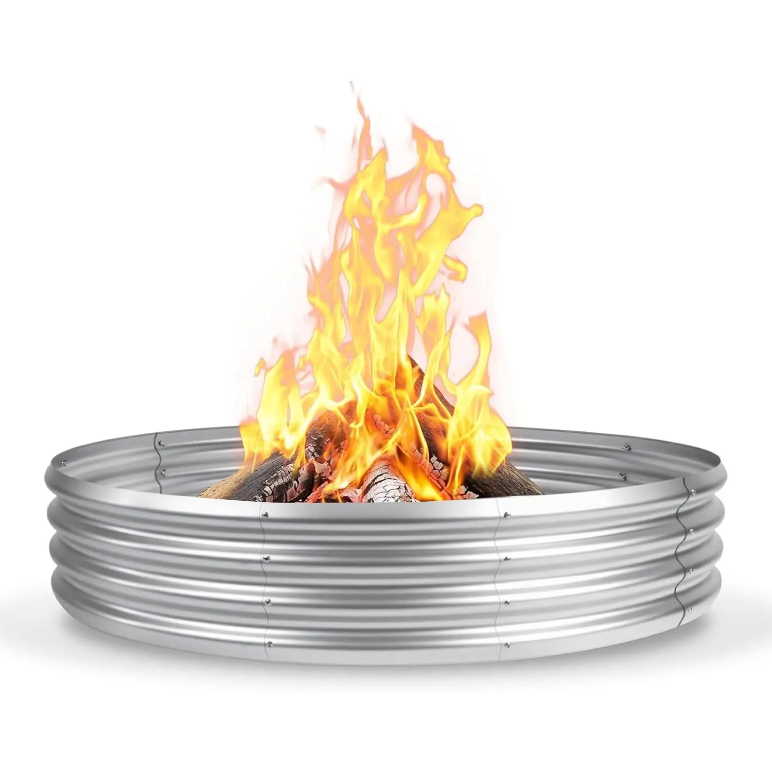 60 Inch Fire Pit Ring for Outside, 5FT Diameter   Fire Ring, Large Round Galvanized Steel Fire Pit, Metal Outdoor Fireplace for Backyard, Patio, Camping, Bonfire ()