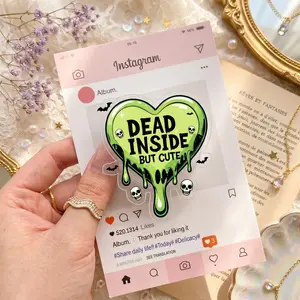 Dead Inside But Cute Phone Grip, Gothic Heart Slime Grip Stand for iPhone & Android, Spooky Kawaii Horror Phone Holder