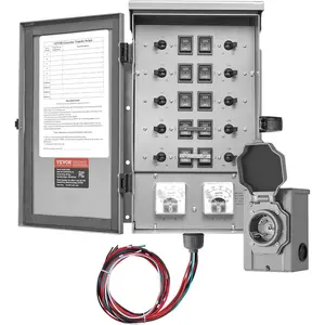 VEVOR Manual Transfer, 30-Amp 10-Circuit, Prewired Generator Transfer Kit with NEMA L14-30P Power Inlet Box, Double-Throw, NEMA 3R, Mechanical Watt Meter, for 7500W Generators