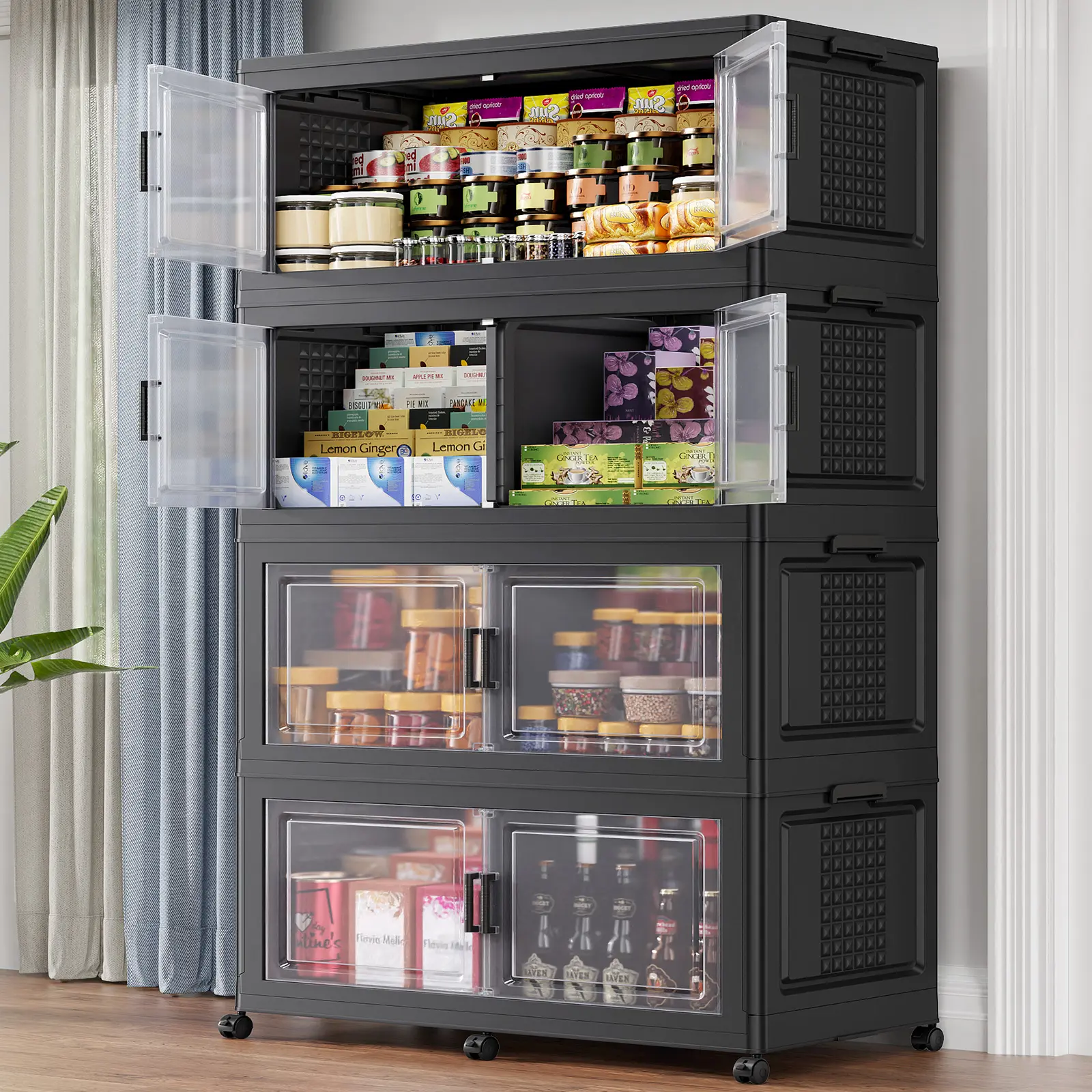 Broview V40 464Qt/600Qt/800Qt Large Storage Bins with Lid & Wheels, Extra Large Stackable Storage Bins with Dividers,19"D Closet Organizers and Storage Cabinet Shelves Collapsible Box for Home Kitchen