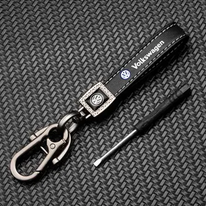 Volkswagen Metal Leather Embroidered Keychain Ornament, Car Logo Key Ring Accessory, Creative Decoration for Car Keys, Embroidery Badge Key Holder