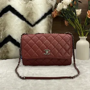 Pre-owned CHANEL burgundy (lychee pattern) calfskin CF chain shoulder bag 866
