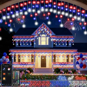 33FT  Icicle Lights, App Control DIY 16 Million Colors,  Sync Outdoor String Lights with Timer, IP44  for Easter Spring Decor, 4th of July Patriotic, Roof Gutter & Holiday Party