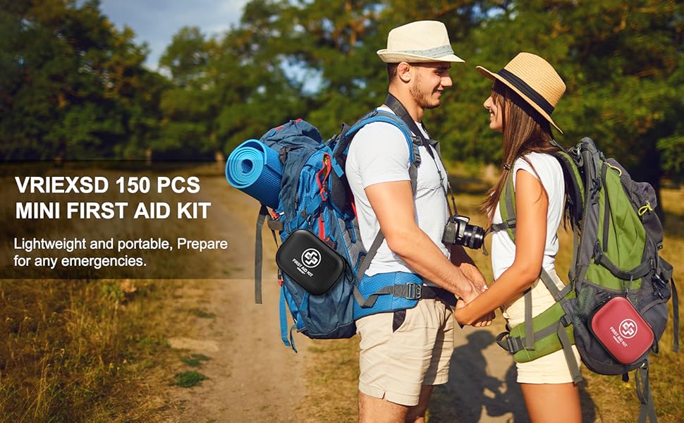 Mini First Aid Kit - 150 Piece Small Waterproof Hard Shell Medicait for Home, Car, Travel, Camping, Truck, Hiking, Sports, Office, Vehicle & Outdoor Emergencies- Small First Aid Medicait (Red)