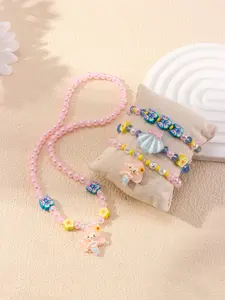 4pcs/set Multicolor Acrylic Beaded Mermaid Shell Pendant Soft Clay Flower Necklace Bracelet Set for Girls School Birthday Party Gift Accessory