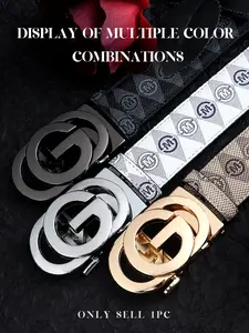 Men's Business Fashion G Letter Design Belt, Automatic Buckle Belt, Elegant Belt Buckle, Casual Dress Belt, Casual Waistband for Jeans Trousers, Trendy All-match & Exquisite Belt for Birthday Gift