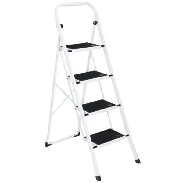 JupiterForce 4-Step Steel Lightweight Foldable Ladder - Anti-Slip Treads, 300Lbs Load Capacity, Compact Portable Step Folding Design for Home & Industrial Use, Step Folding Steps