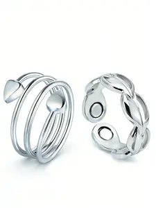 Women's Copper Magnetic Stackable Ring Set, 2 Pieces, Strong Magnet Rings, Adjustable Size, 99% Pure Copper, All Seasons Jewelry Gift, Stacking Ring Set