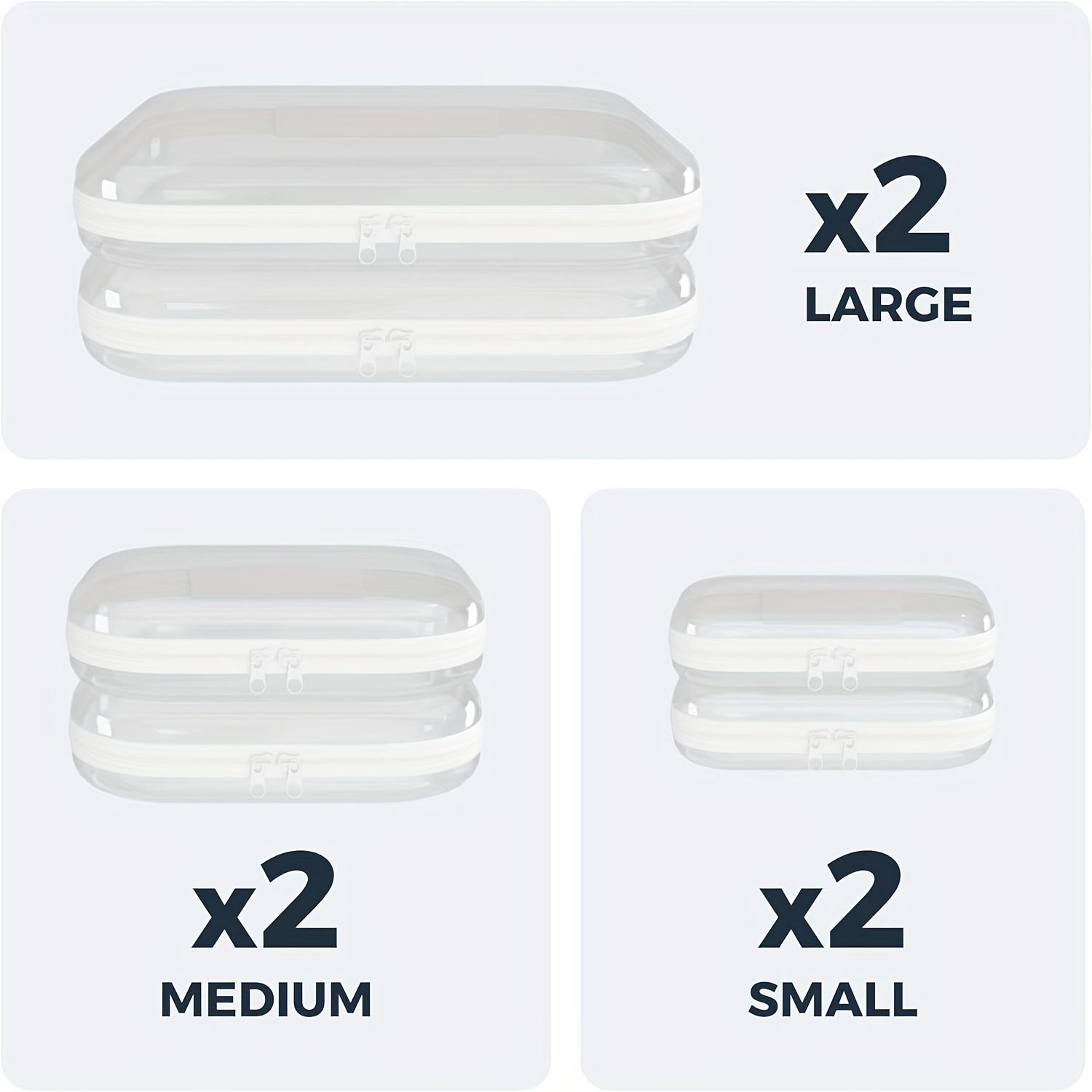 6pcs Double Zippered Hard Pouch, Transparent Storage Bag, Includes 3 Different Sizes.Toy Storage, Hard Plastic, Pencil Case, Hard Plastic Clay Organiser, Clear Hard-shell Zip Case, Portable Make-up Bag for Holidays, Bathroom And Storage
