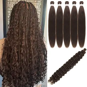 Dark Brown Braiding Hair Pre Stretched Color 4# Knotless Braiding Hair for Boho Braids(6 Packs)