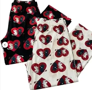 Valentine Dragon Pajama Pants for Couples with Heart Print, Cute Toothless Light Fury Matching Loungewear for Him and Her Gift Idea