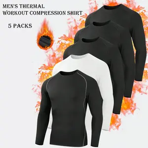 5 Pack Men's Thermal Compression Shirts Workout Long Sleeve Tops Fleece Lined Long Sleeve Athletic Base Layer Cold Weather Gear Workout Tops For Skiing Cycling Gym Football Sports