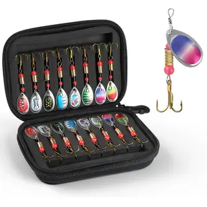 Rotating Fishing Lure Spinnerbait, Hard Metal Rotating Bait Spoon Set, Triple Fishing Hooks Included, Freshwater Fishing Gear for Men
