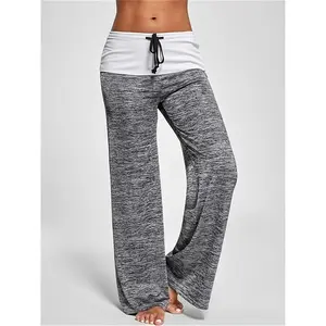 Plus Size 1XL-5XL Women's Casual Loose Drawstring Splicing Pants Fashion Wide Leg Stretch Yoga Pants