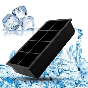 Quick Release 8 Grids Ice Cube Tray Food Grade Non-stick Making Ice Chilling Cocktail Whiskey Tea Coffee Silicone Square Ice Cube Mold for Freezer Kitchen Utensils