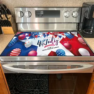 1PC heat insulation pad 4th of July Patriotic Balloon & Bunting Felt Heat Resistant Mat - Non-Slip Washable Dust-Proof Kitchen Decor Pad for Stove, Table, Washer, Fridge, Bathroom & Appliances