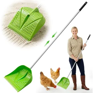 Chicken Poop Scooper & Rake 2-in-1, Adjustable Handle Length from 38" to 66", Features Manure Sifting Capability - Ideal for  and Farm  Cleaning (Green)