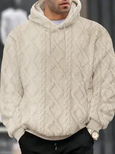 Men's Autumn Winter Outfits Plush Hoodie Long Sleeve Warm Sweatshirt for Daliy Wear, Outdoor Casual Sporty Essential, Must-Have Men's Wardrobe Item