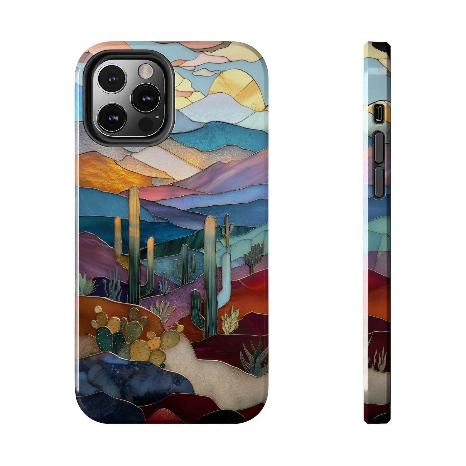 Stained Glass Cactus Phone Case Artful Trendy Desert Landscape Western Southern Boho Gift Samsung Iphone 13 14 15 16 17 Casing Tough Case															